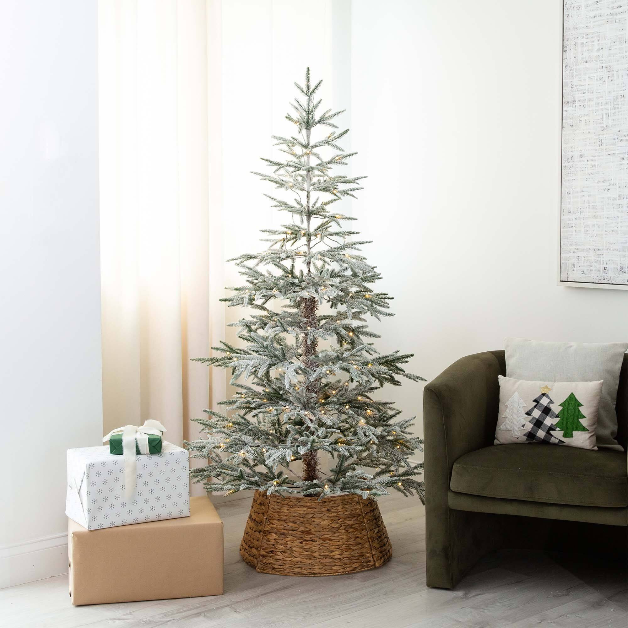 6ft. Pre-Lit Flocked Woodland Fir Artificial Christmas Tree, Warm White LED Lights